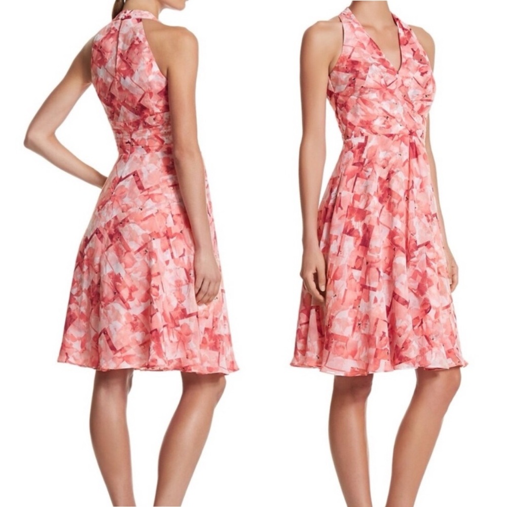 WHBM Tiered Ruffle Sleeveless Lightweight Flowy Chiffon Dress in Pink Coral Sz 8